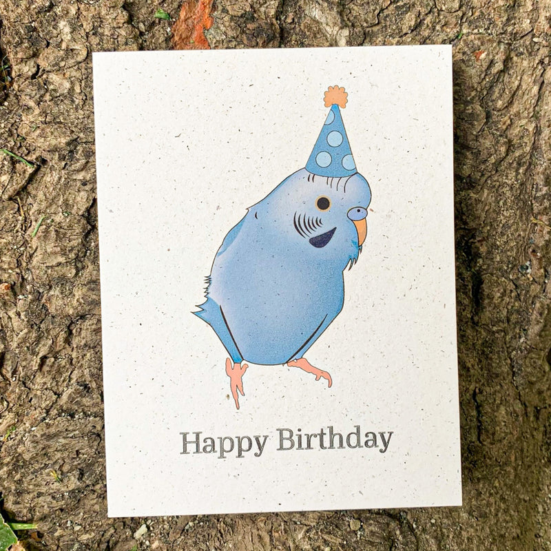Blue Parakeet Happy Birthday Card