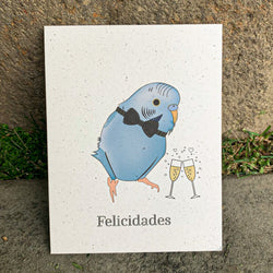 Felicidades - Blue Parakeet Bird Wedding Card
