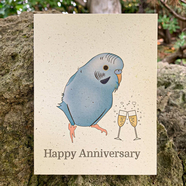 Eco-Friendly Blue Parakeet Anniversary Card 