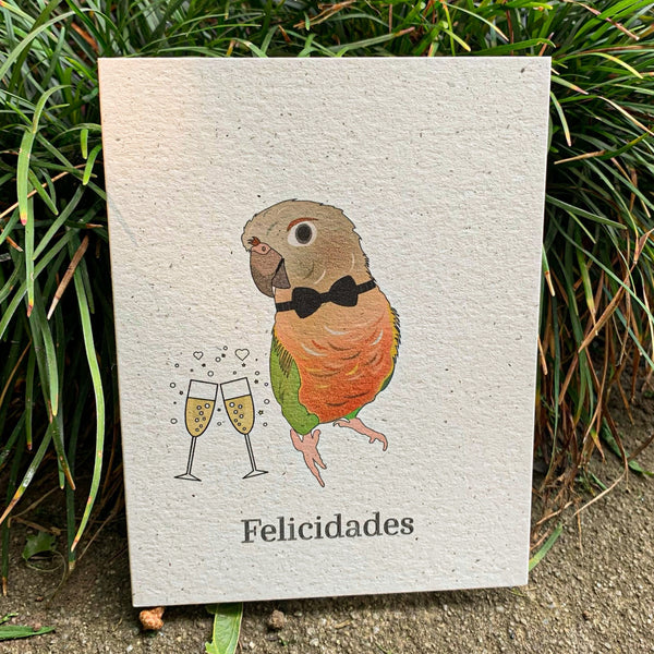 Felicidades - Pineapple Conure Personalized Bird Wedding Card