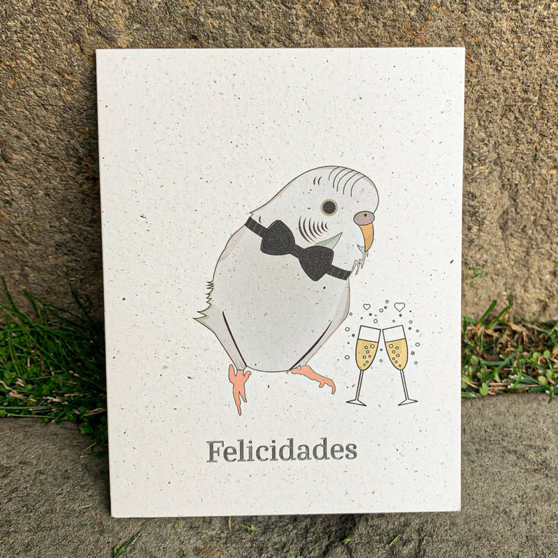 Felicidades - White Parakeet Personalized Bird Wedding Card