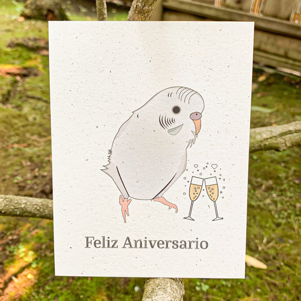 Feliz Aniversario - White Parakeet Anniversary Card