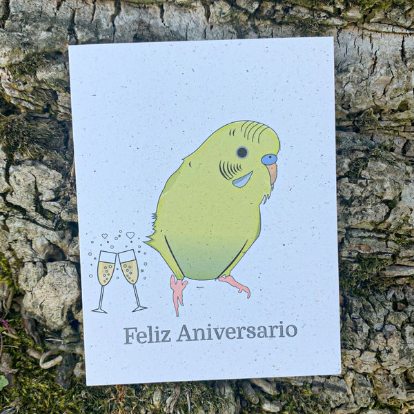 Feliz Aniversario - Yellow Green Parakeet Anniversary Card