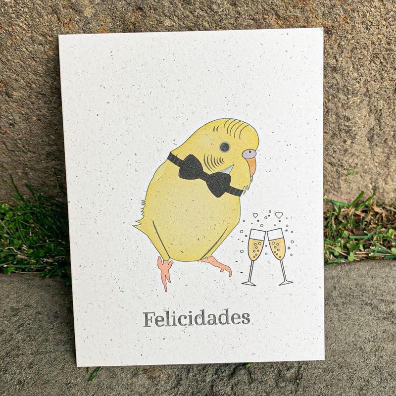 Felicidades - Yellow Parakeet Wedding Card