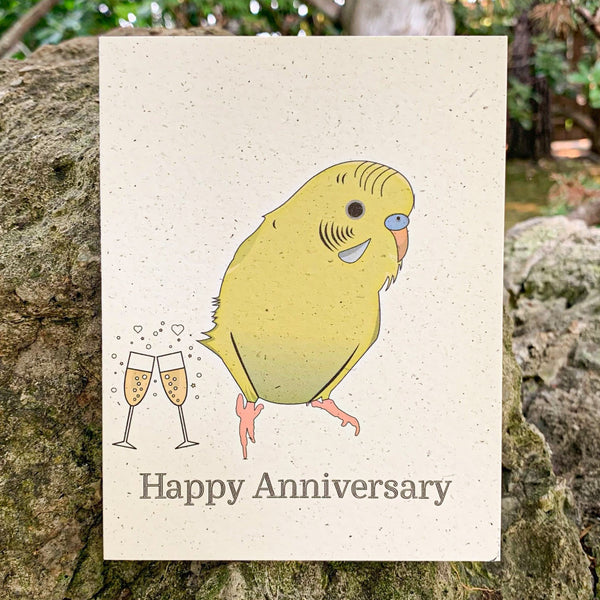 Yellow-Green Parakeet Anniversary Card