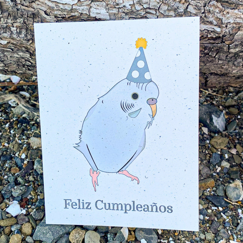 Feliz Cumpleaños - White Parakeet Personalized Birthday Card