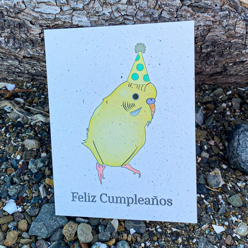 Feliz Cumpleaños - Yellow Parakeet Personalized Birthday Card